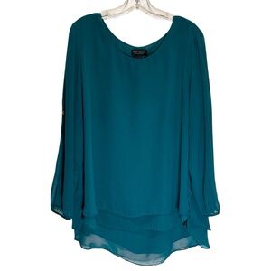 Investments Petite Teal Layered Chiffon Pullover Tunic w/ Split Sleeves - PXL